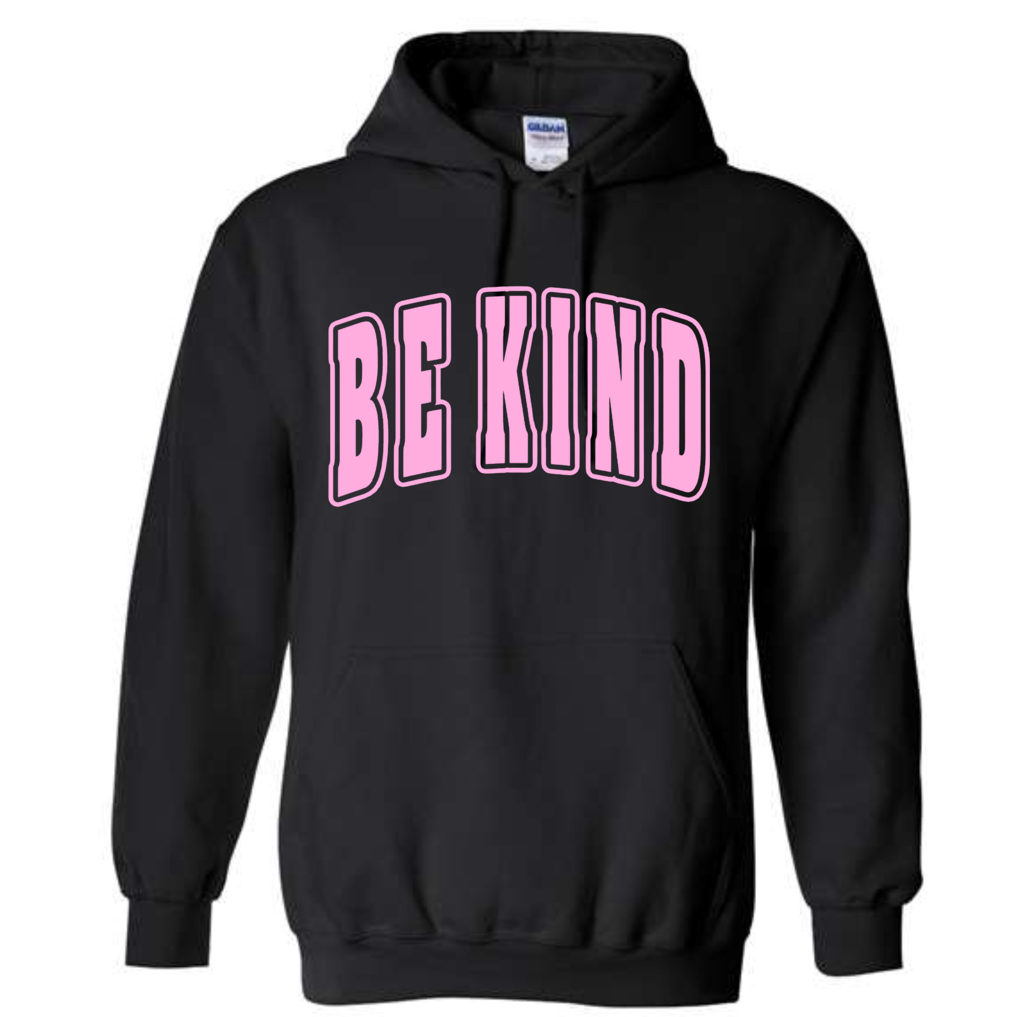 Adult Light Pink Puff Black Gildan Hoodie
