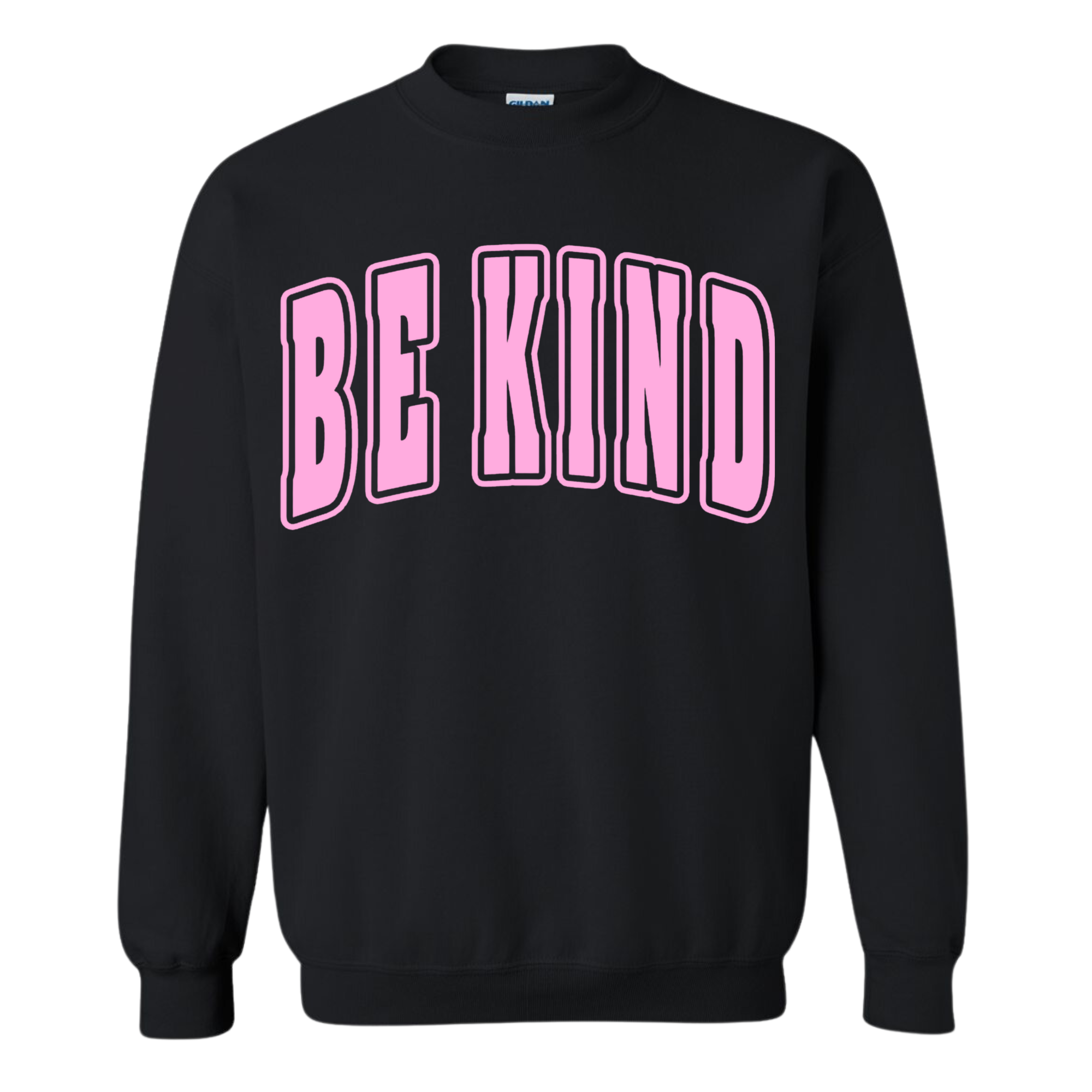 Adult Light Pink Puff Black Gildan Crewneck