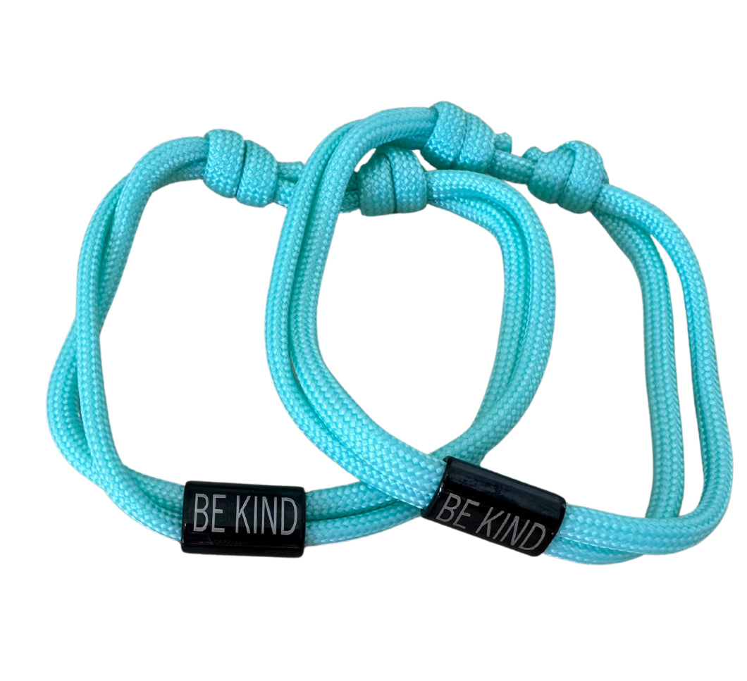 Adjustable Be Kind Aqua Black Bar Cord Bracelet