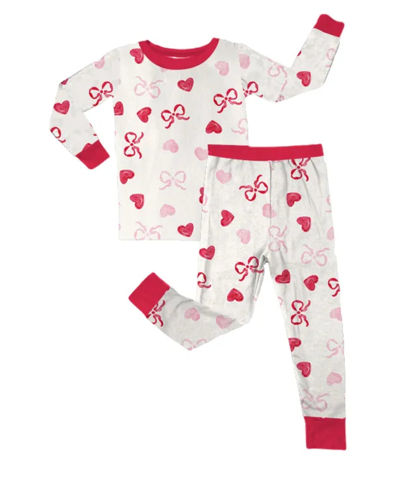 Kids Vday Hearts and Bows Long Sleeve Two Piece Set (ships end of Jan)