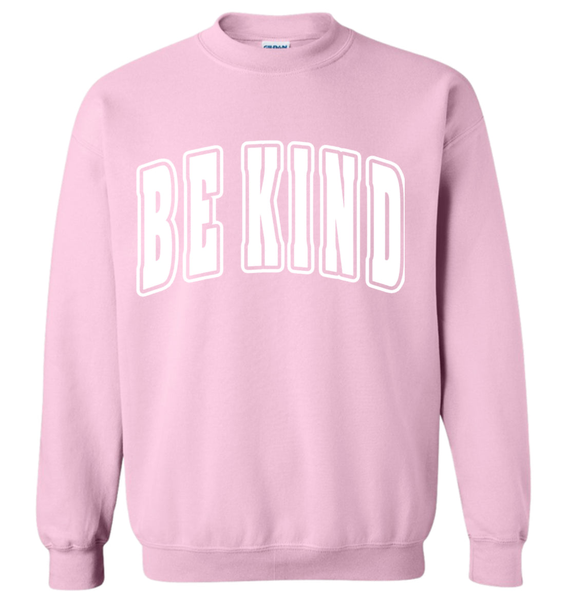 Adult Light Pink Be Kind Puff Gildan Crewneck