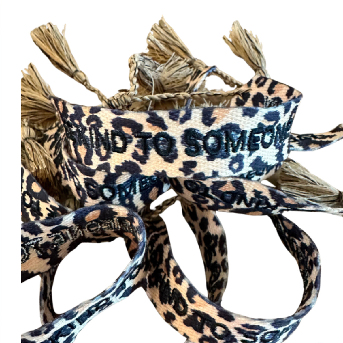 Leopard Be Kind to Someone Today Black Embroidered Bracelet