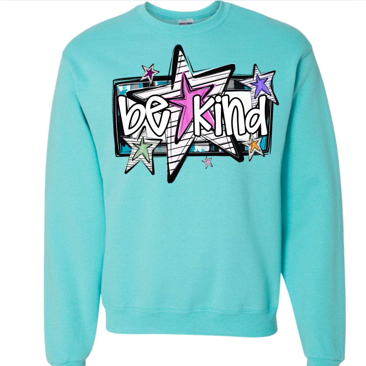 Adult Teal Be Kind Star Crewneck