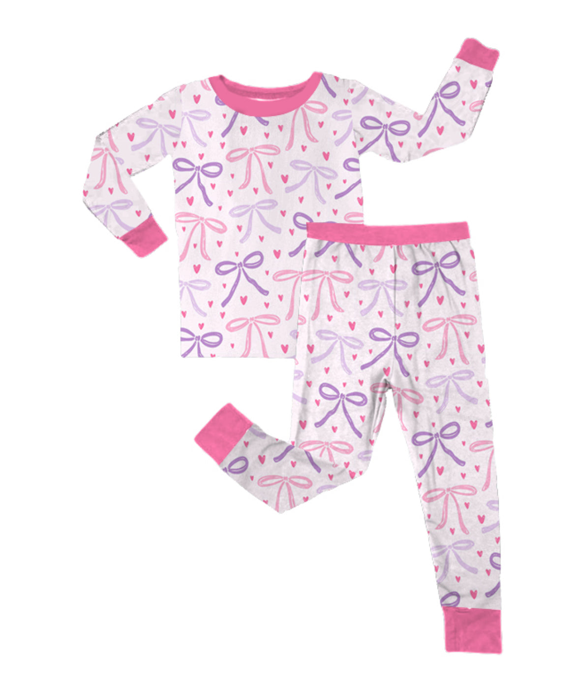 Kids H&H Hearts and Bows Long Sleeve Two Piece Set (ships mid April)