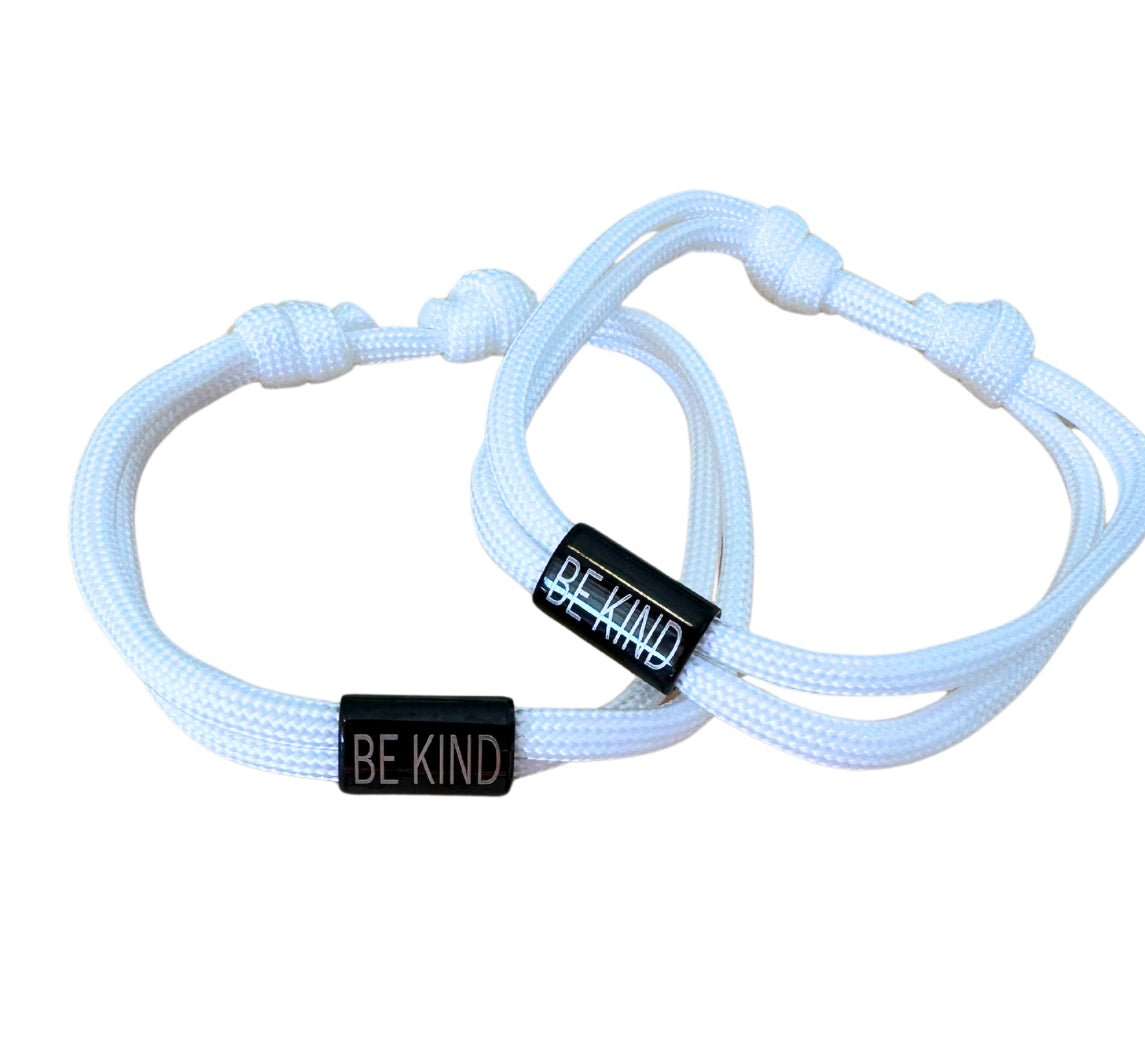Adjustable Be Kind White Black Bar Cord Bracelet