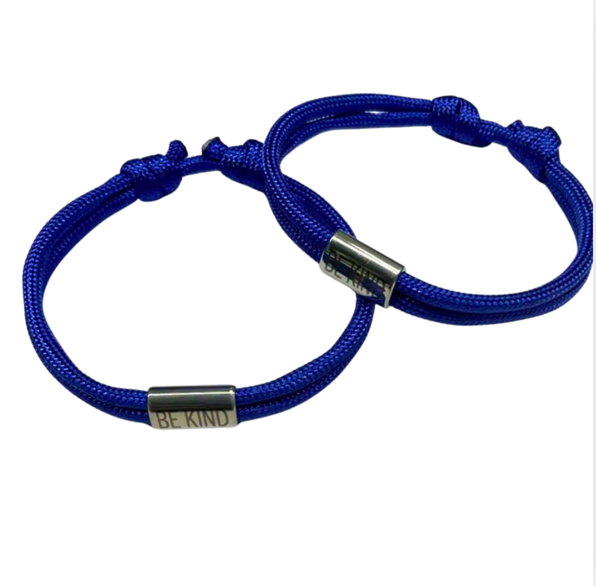 Adjustable Be Kind Blue Silver Bar Cord Bracelet