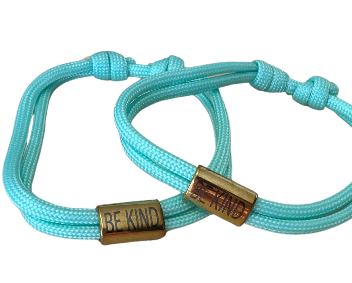 Adjustable Be Kind Light Blue Gold Bar Cord Bracelet