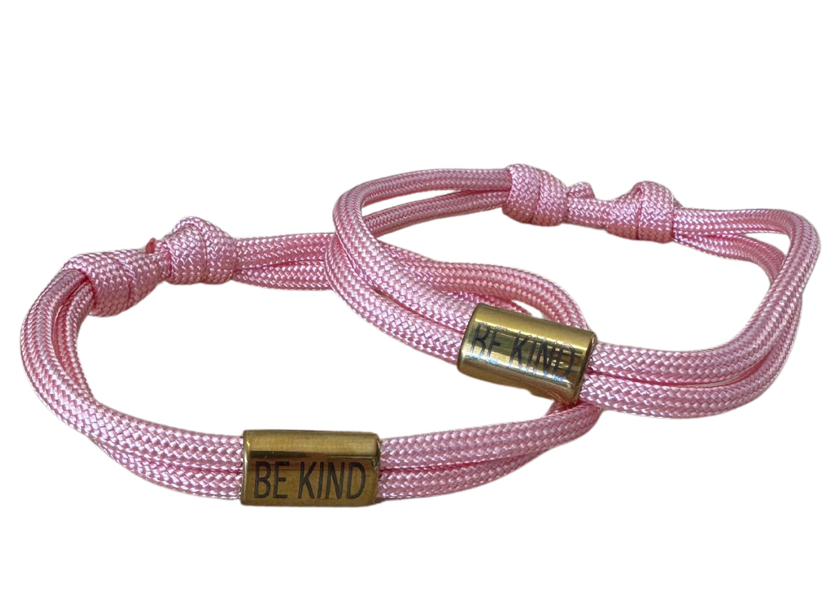 Adjustable Be Kind Light Pink Gold Bar Cord Bracelet