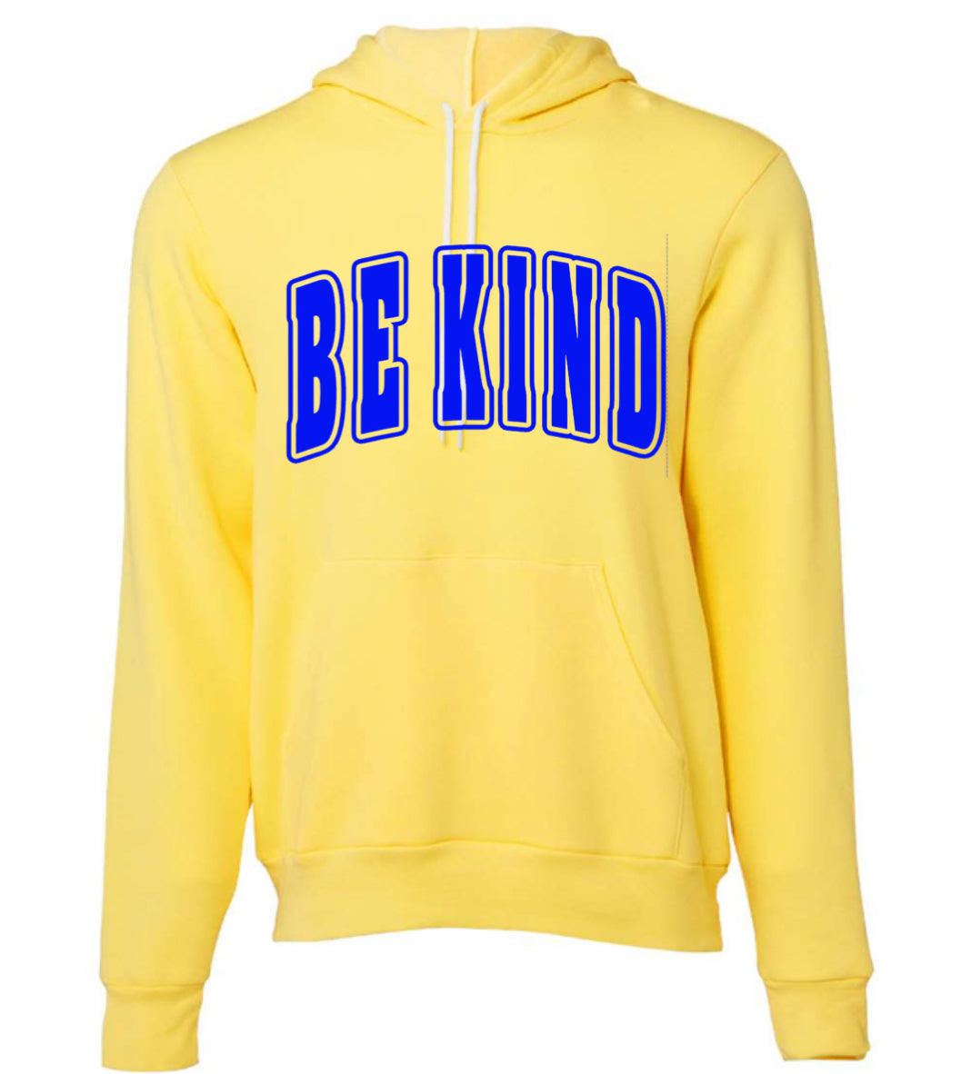 Adult Blue Puff Be Kind Yellow Bella Canvas Hoodie