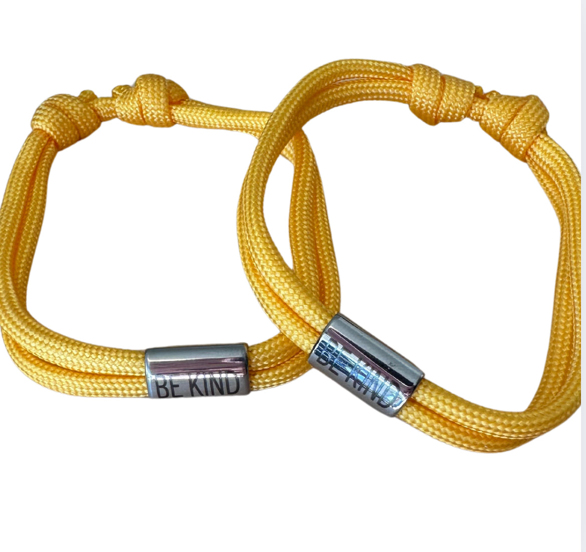 Adjustable Be Kind Yellow Silver Bar Cord Bracelet