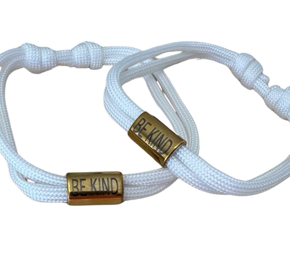 Adjustable Be Kind White Gold Bar Cord Bracelet