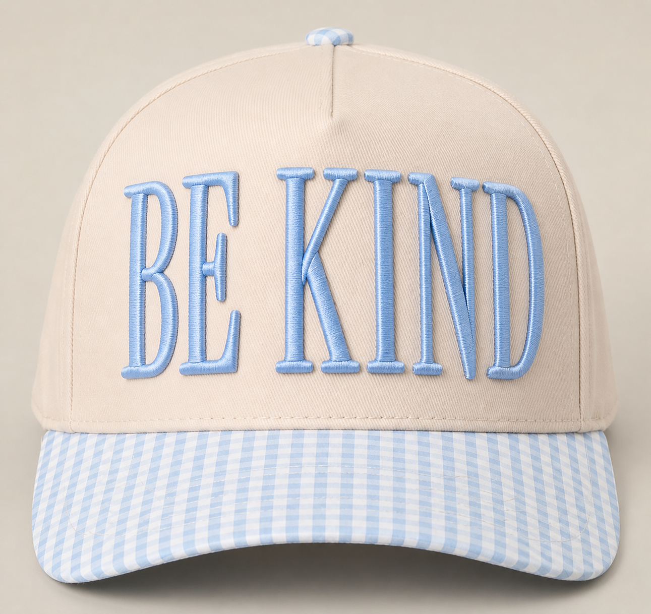 Be Kind Embroidered Blue Gingham Hat