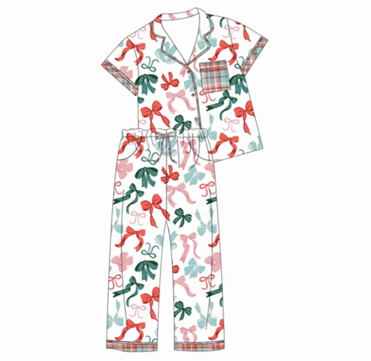 Adult Short Sleeve Pant Set Light Bows (ships 11/5)