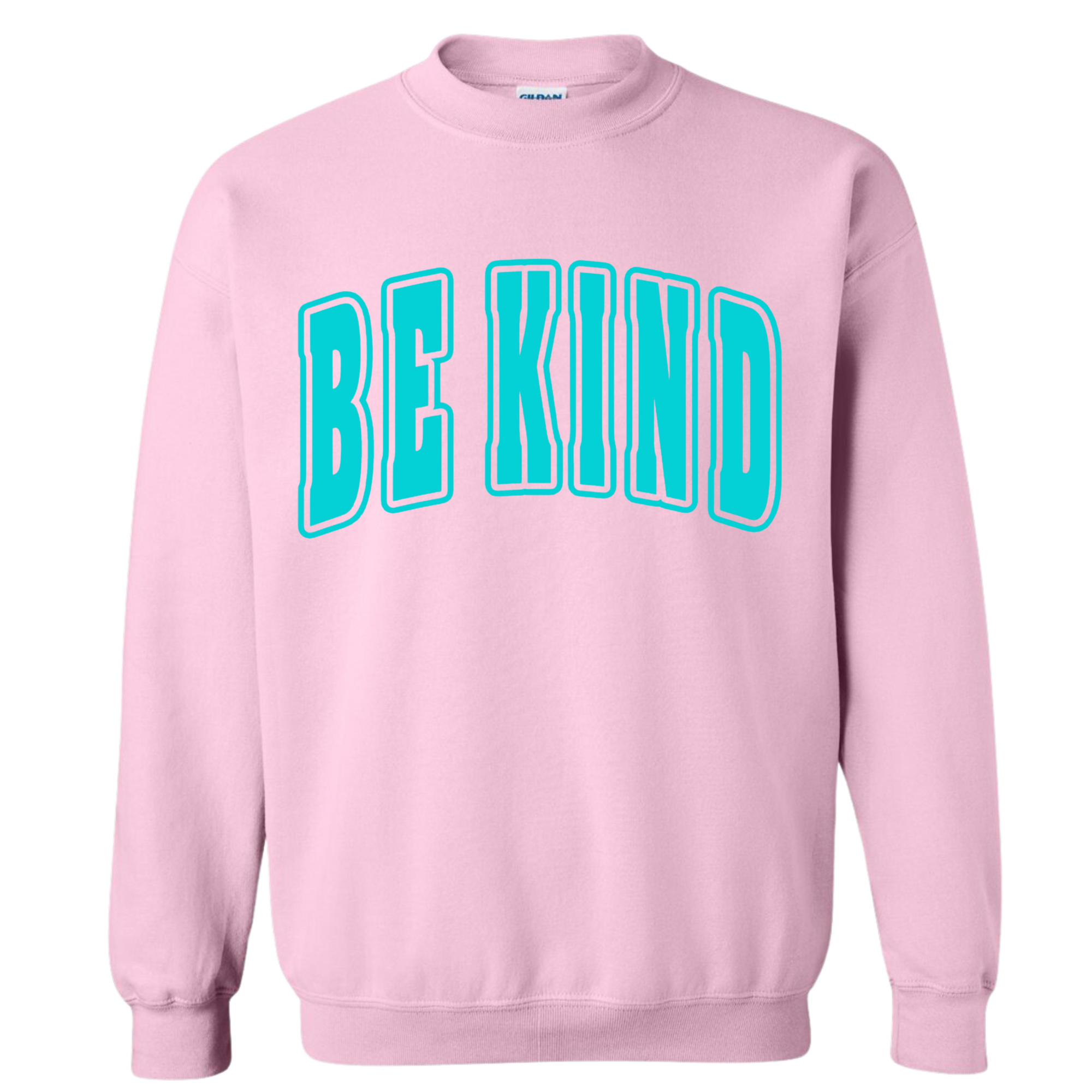 Adult Teal Puff Light Pink Gildan Crewneck