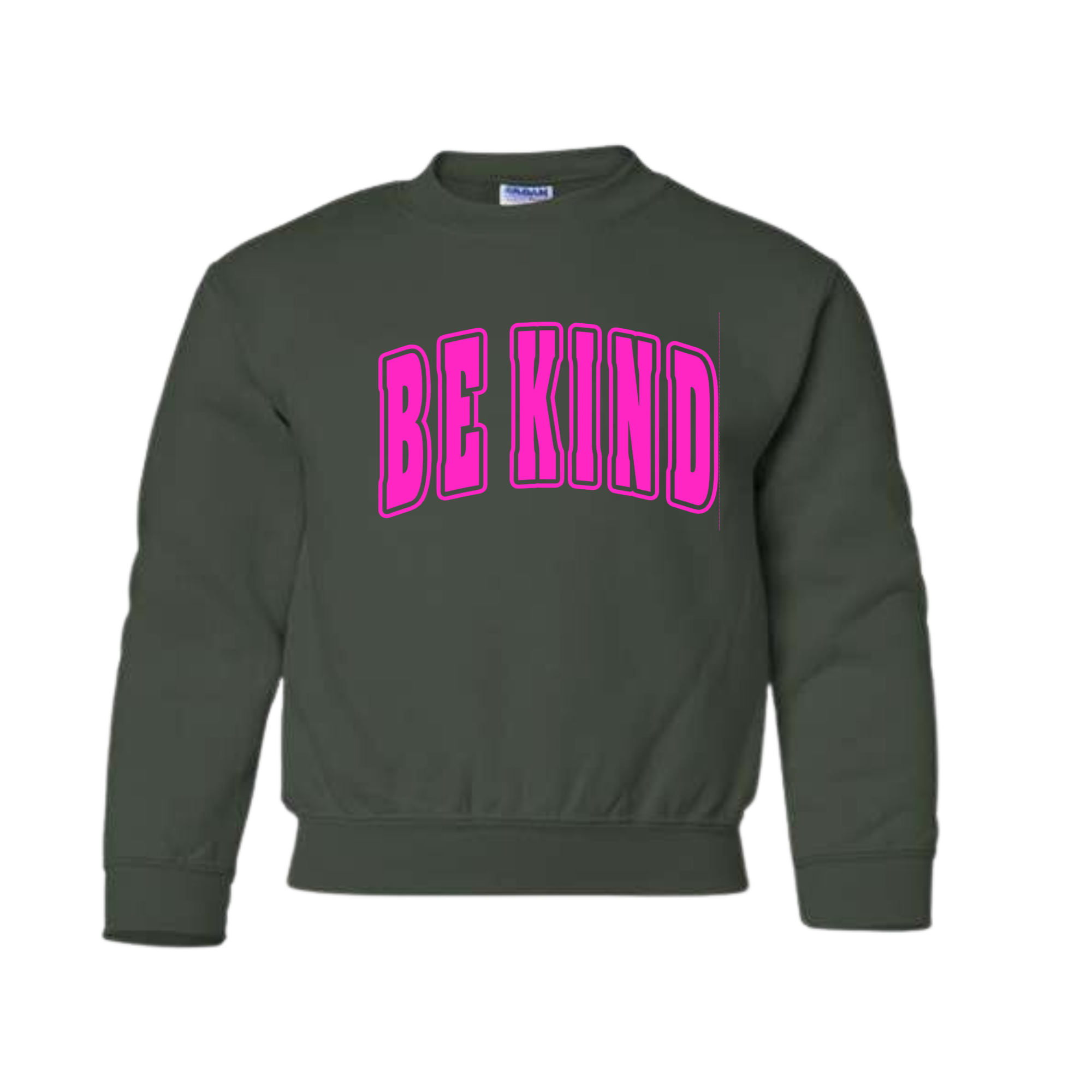 Kids Hot Pink Puff Forest Green Crewneck