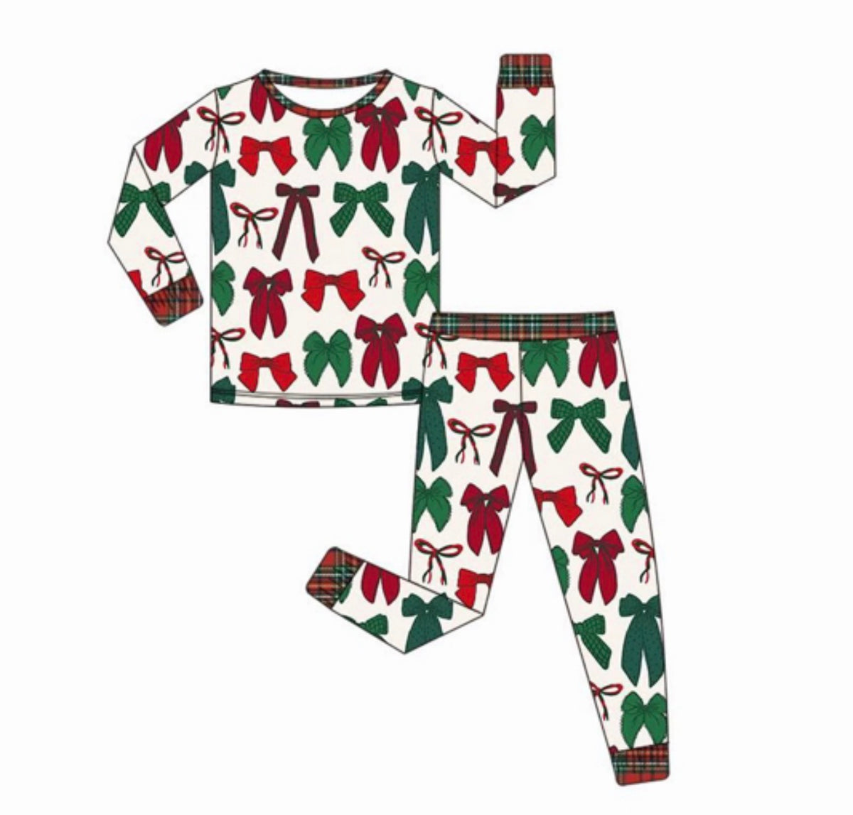 Kids Dark Bows and Plaid Two Piece Long (ships 11/5)