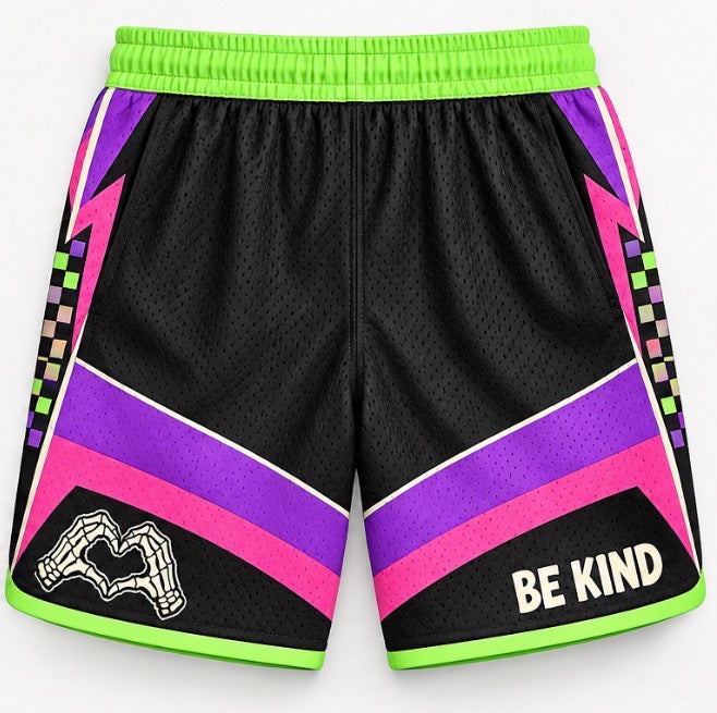 Kids Mesh Skeleton Heart Hands Shorts