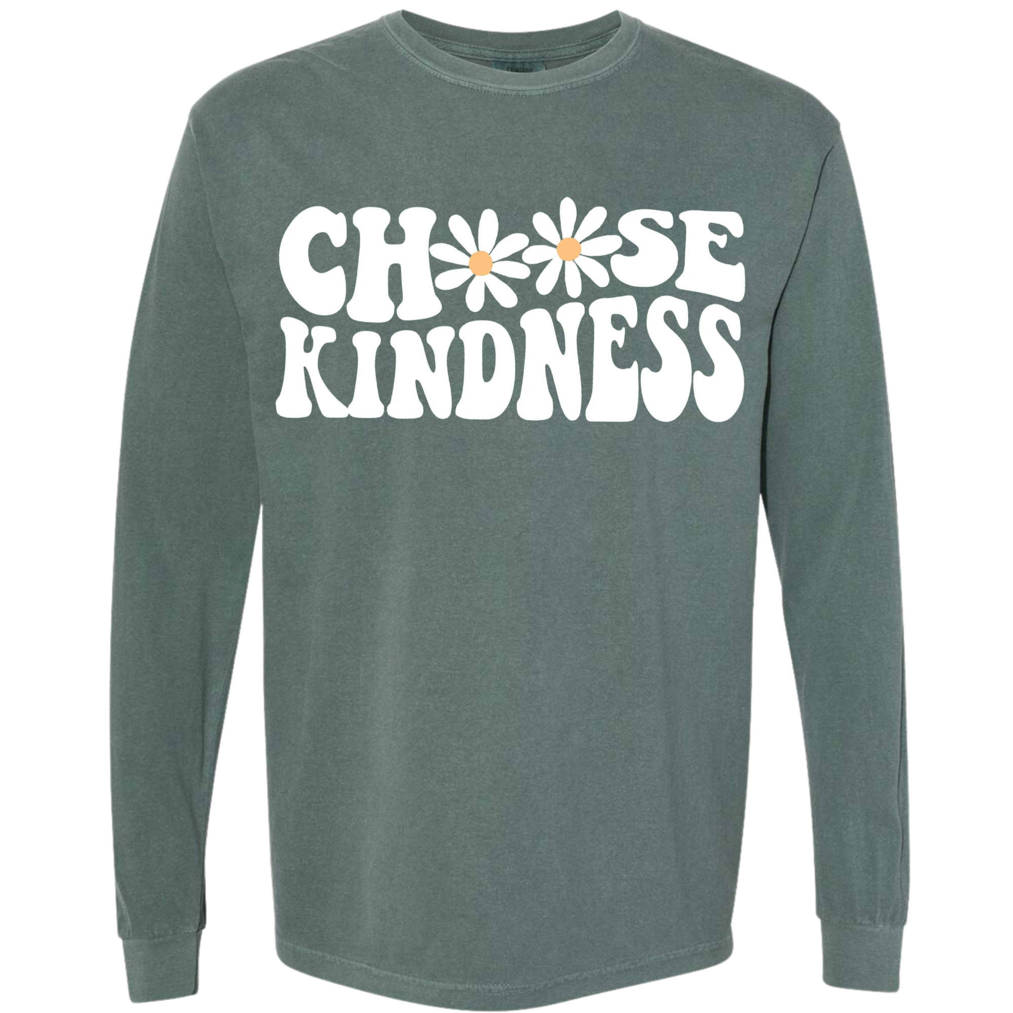 Adult Daisy Kindness Green Comfort Colors Long Sleeve Shirt