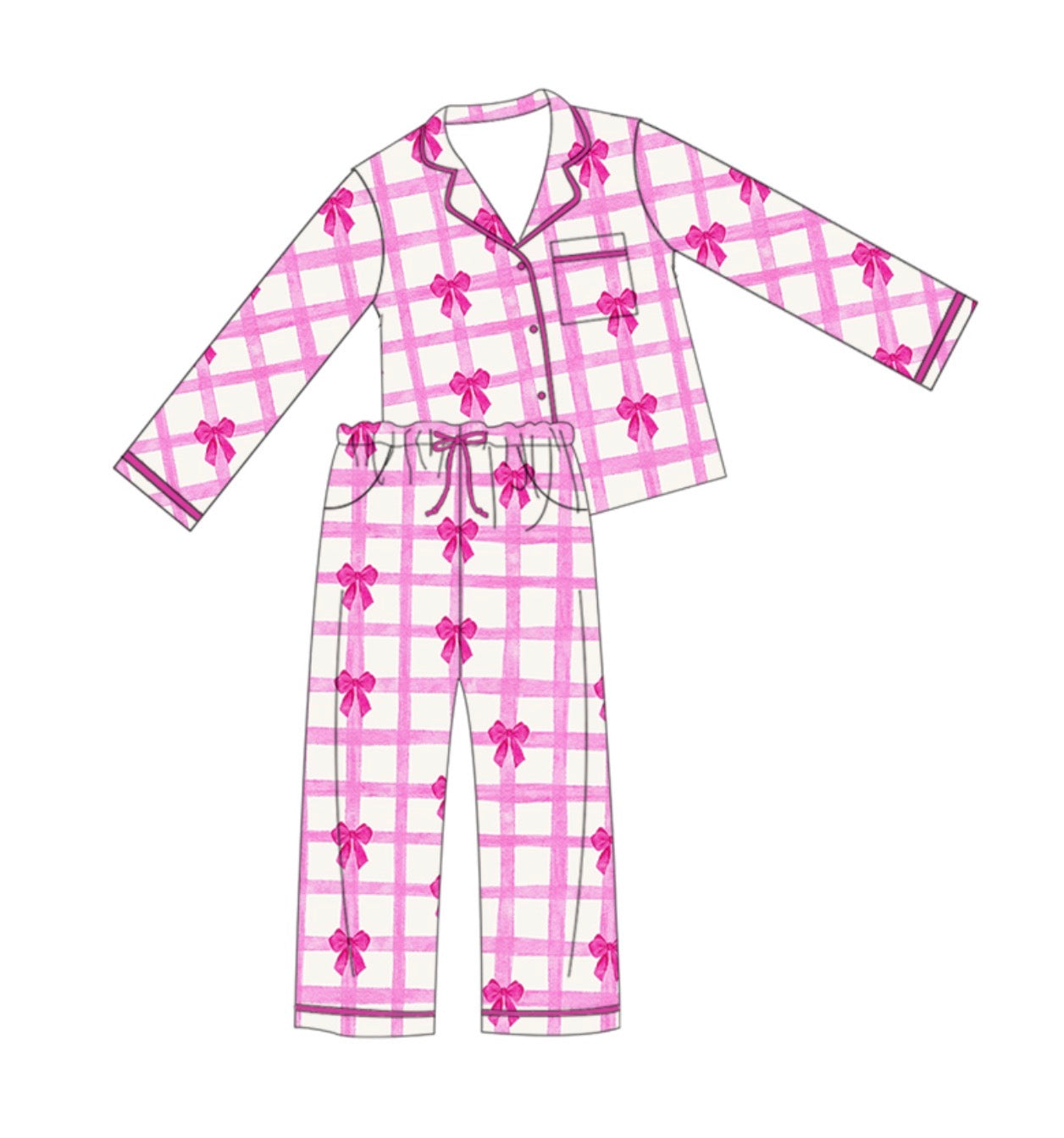 Pockets of Hope Pink Check Bows Button Down Long Set