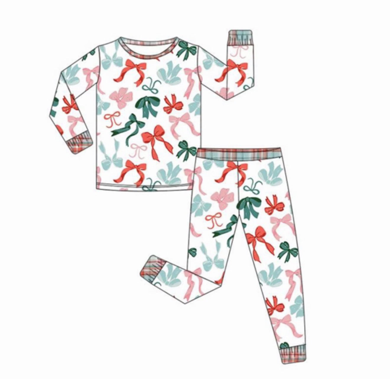 Kids Light Bows and Plaid Two Piece Long (ships 11/5)