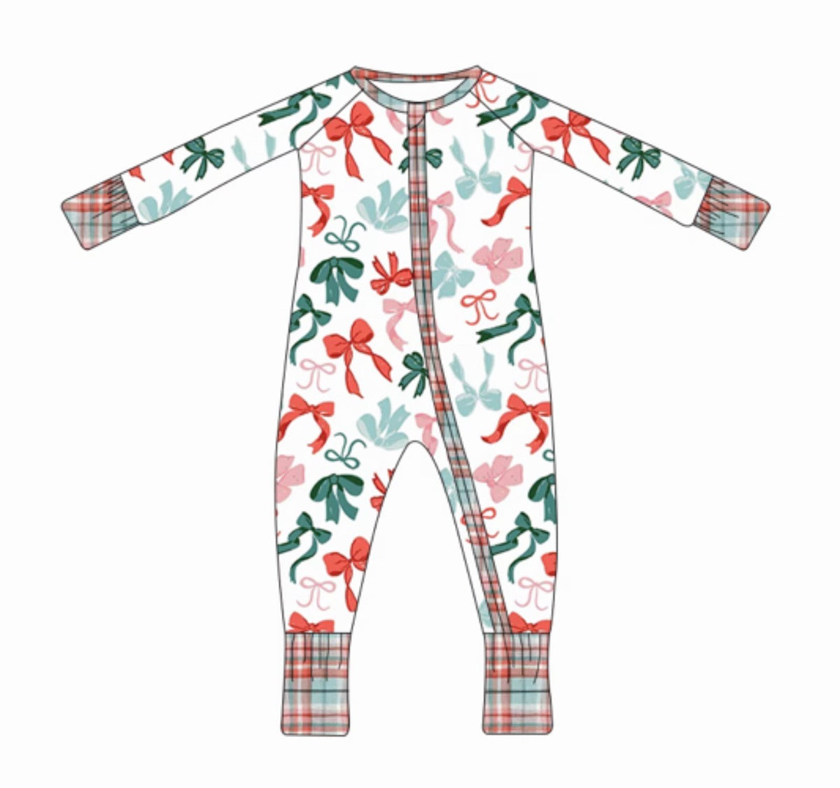 Kids Light Plaid and Bows Onesie (ships 11/5)