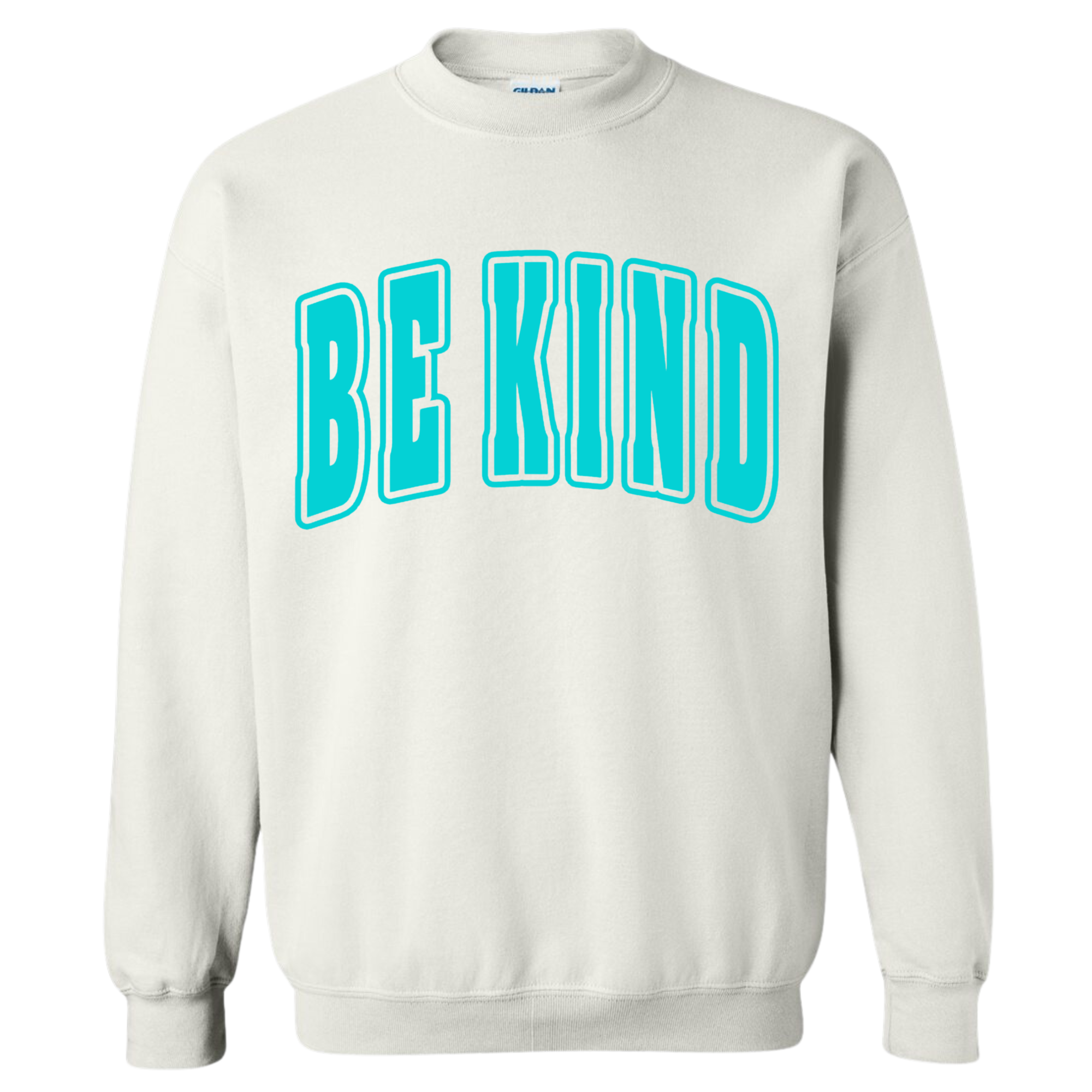 Adult Teal Puff White Gildan Crewneck