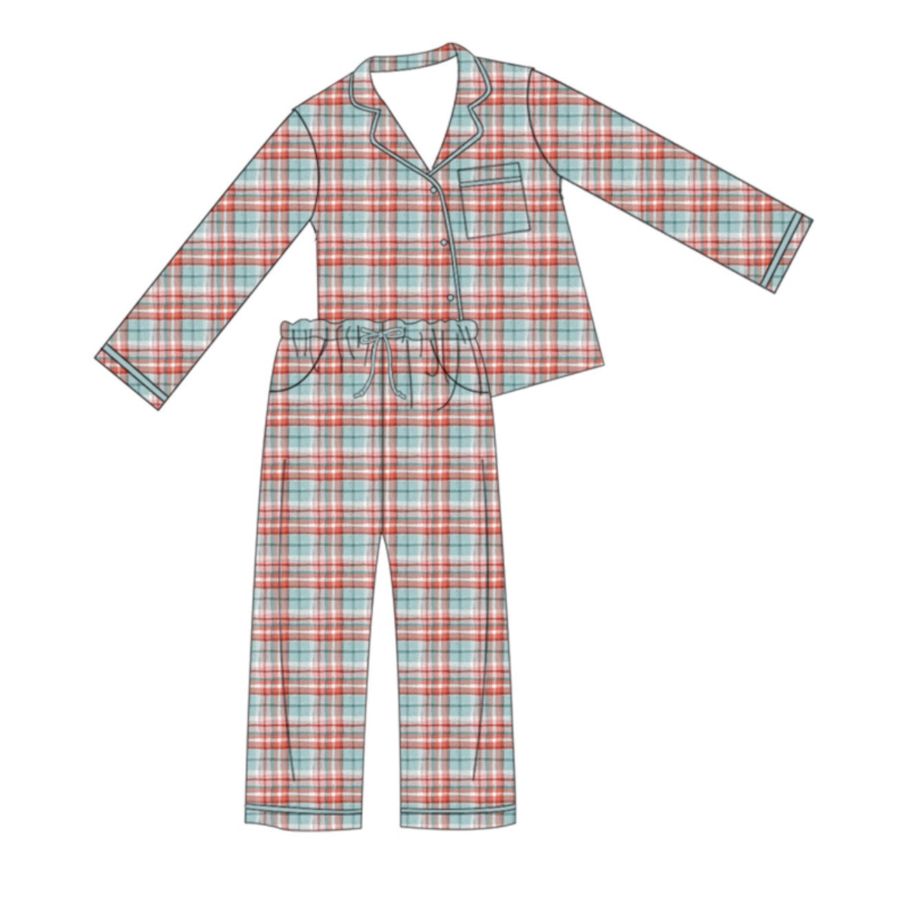 Adult Long Sleeve Pant Set Light Plaid  (ships 11/5)
