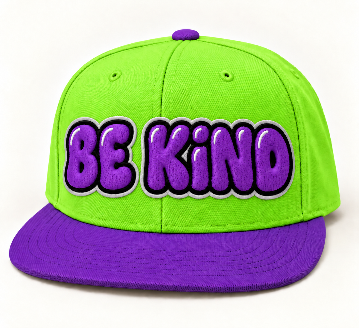 Bubble Be Kind Embroidered Green and Purple Hat