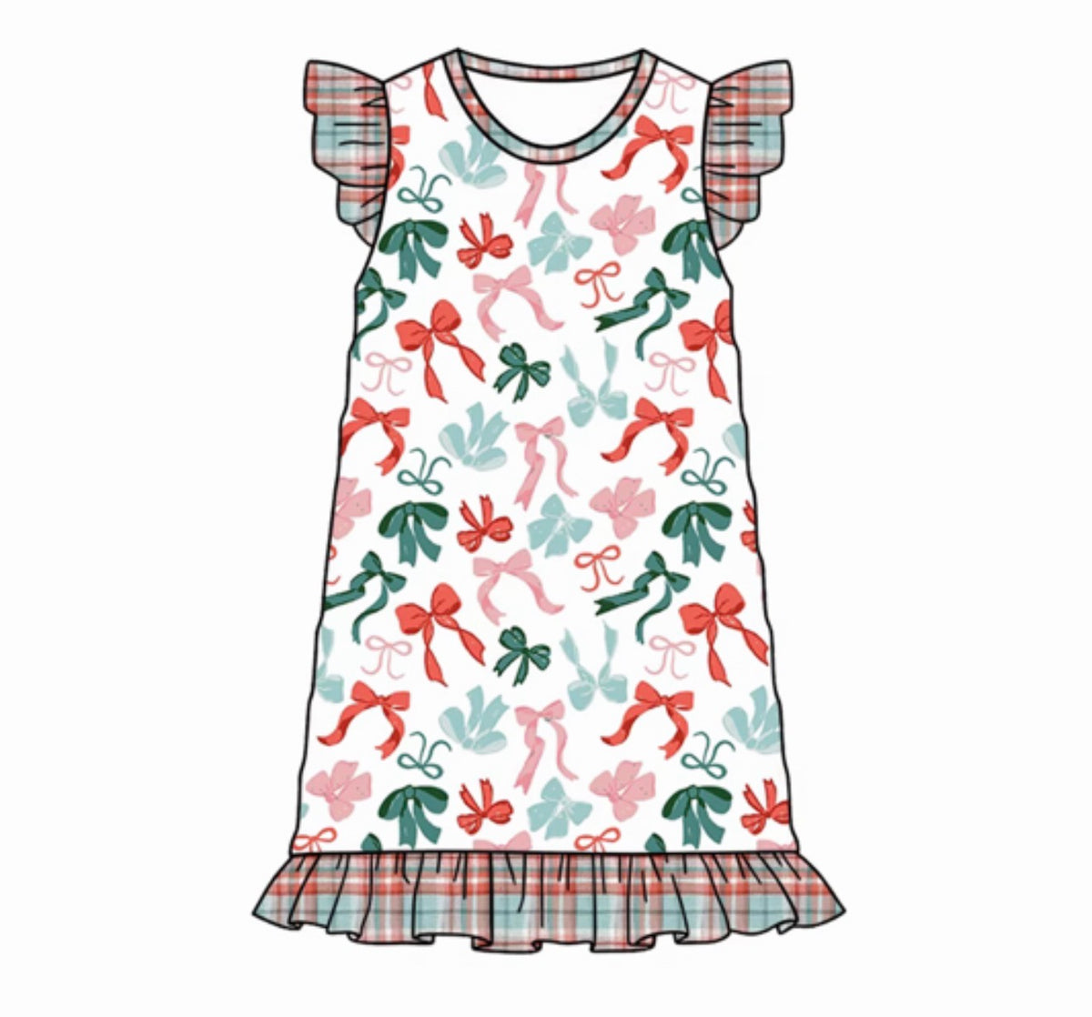 Kids Light Bows and Plaid Nightgown (ships 11/5)