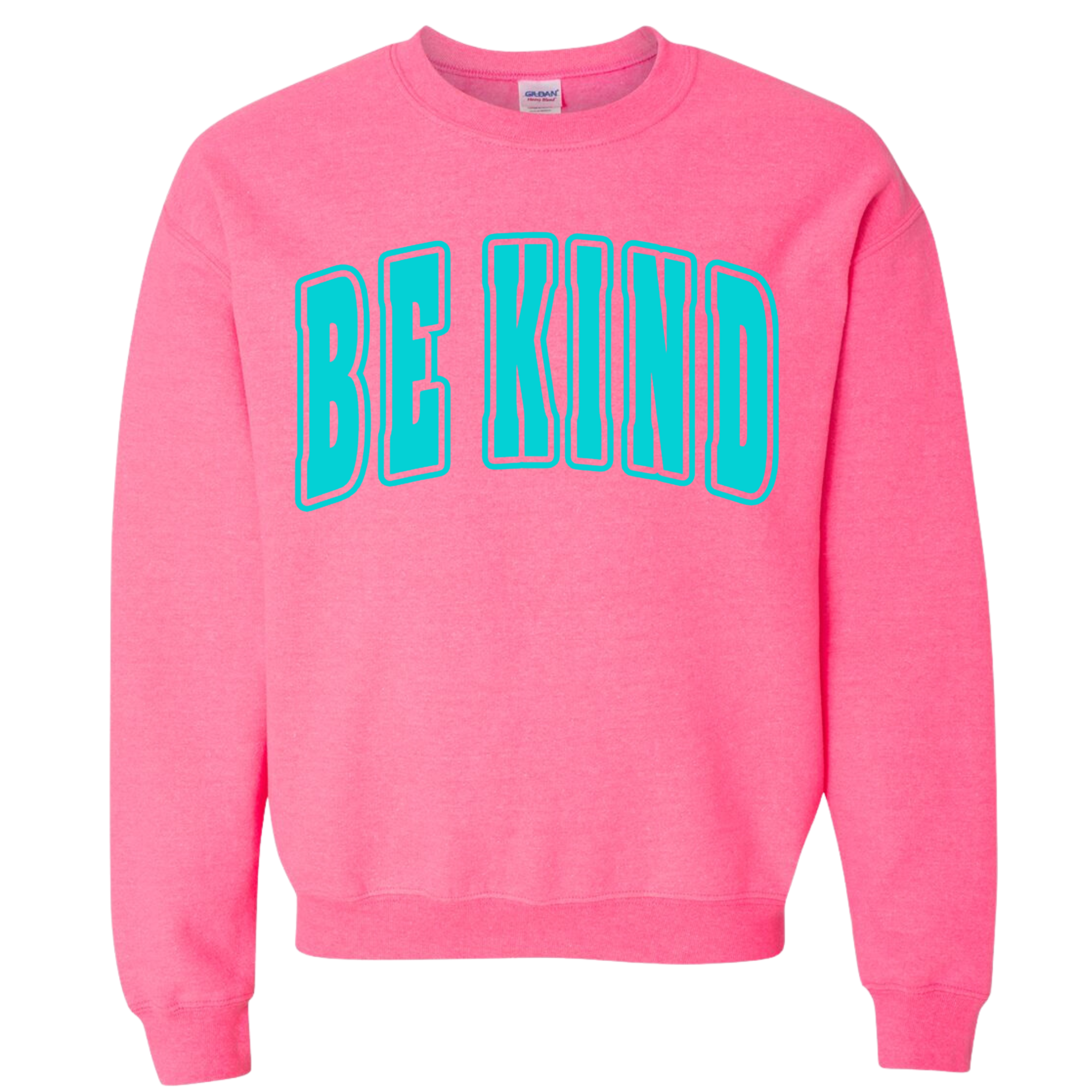 Adult Teal Puff Hot Pink Gildan Crewneck