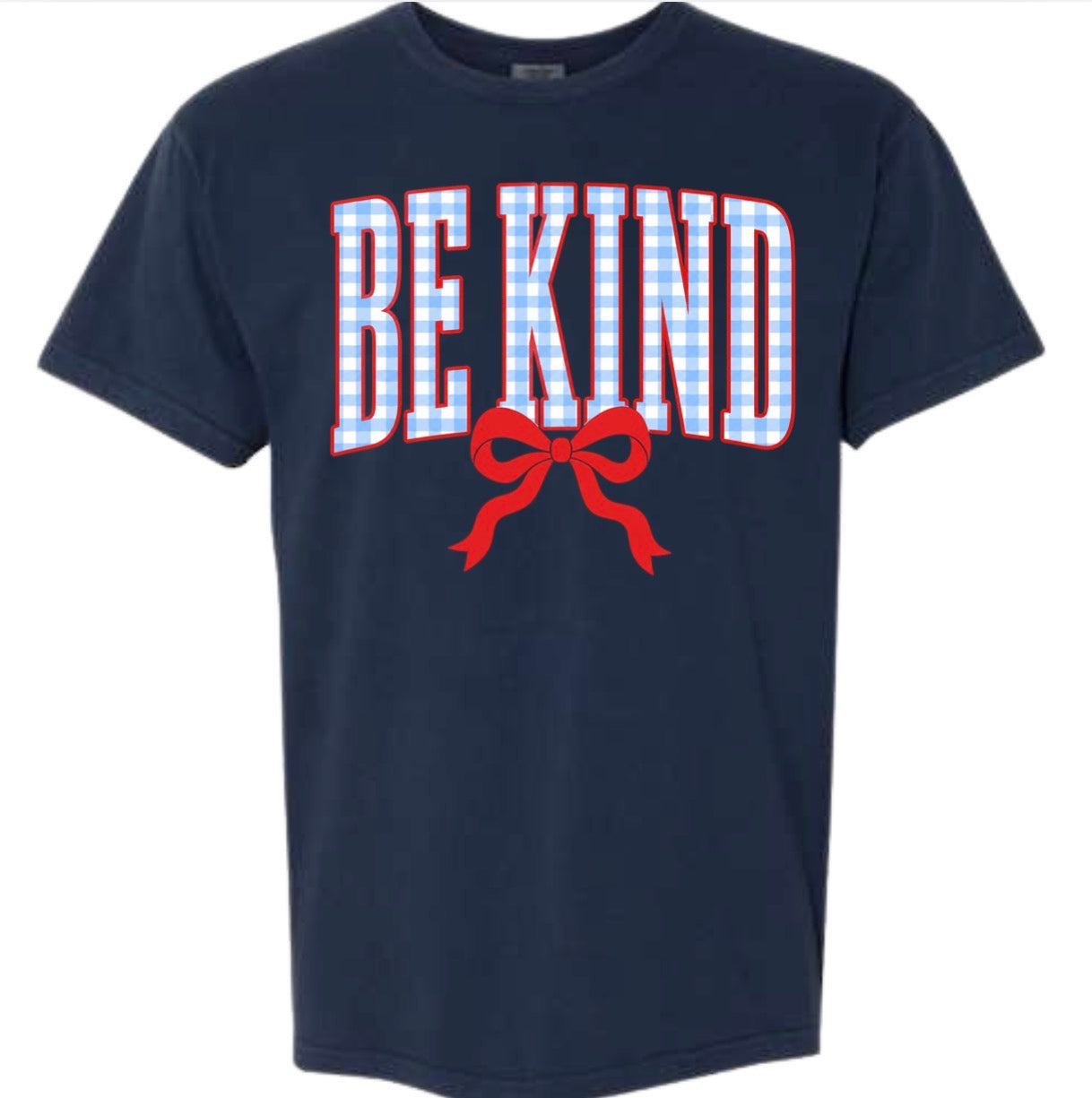 Adults Be Kind Gingham Navy Comfort Colors TShirt