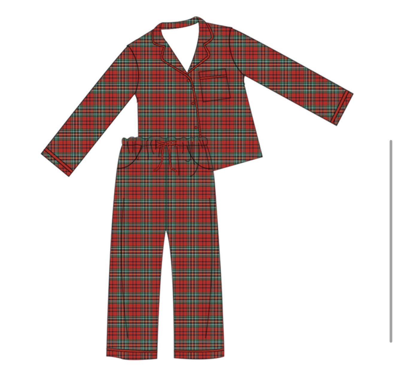 Adult Long Sleeve Pant Set Dark Plaid  (ships 11/5)