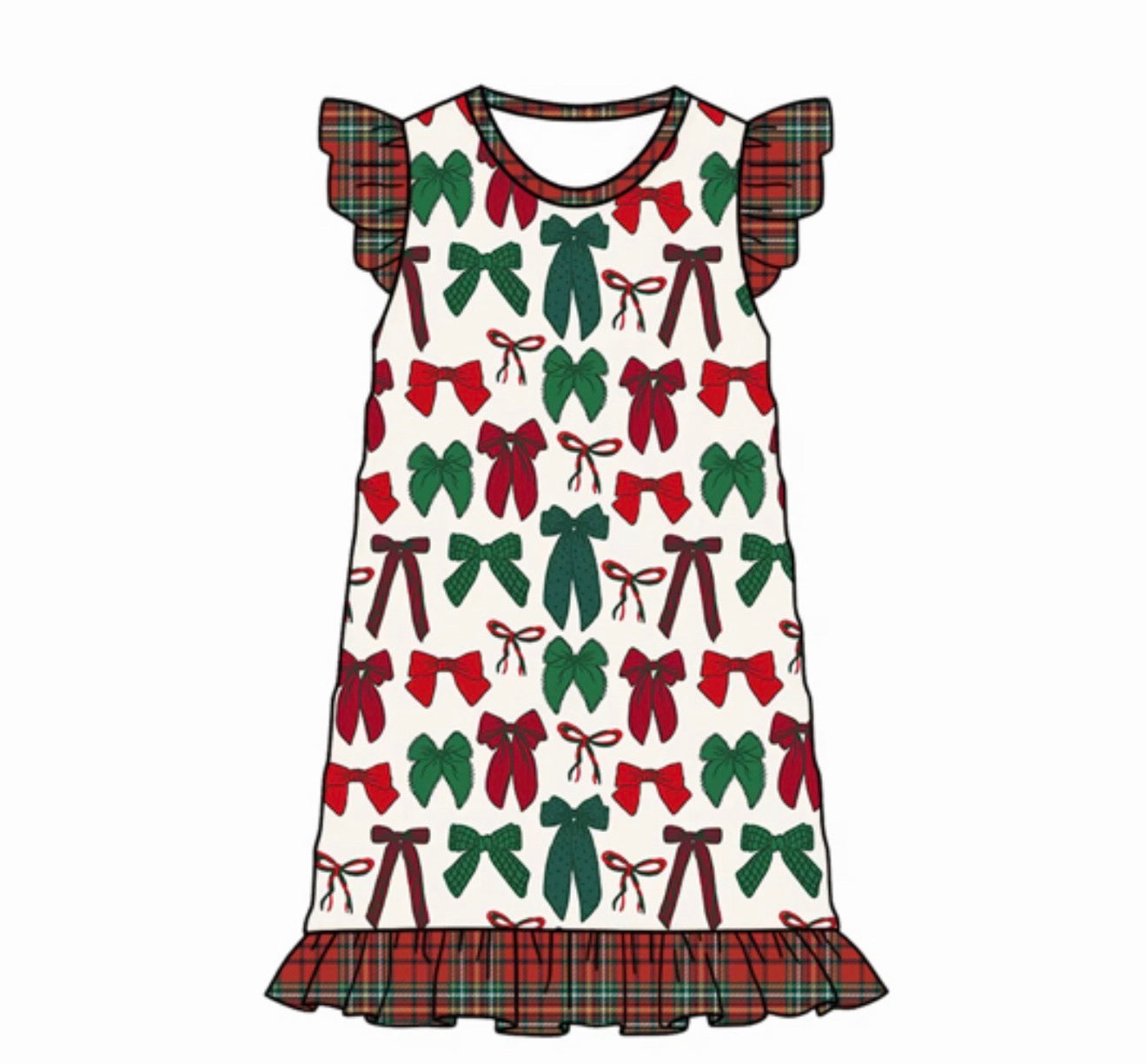 Kids Dark Bows and Plaid Nightgown (ships 11/5)