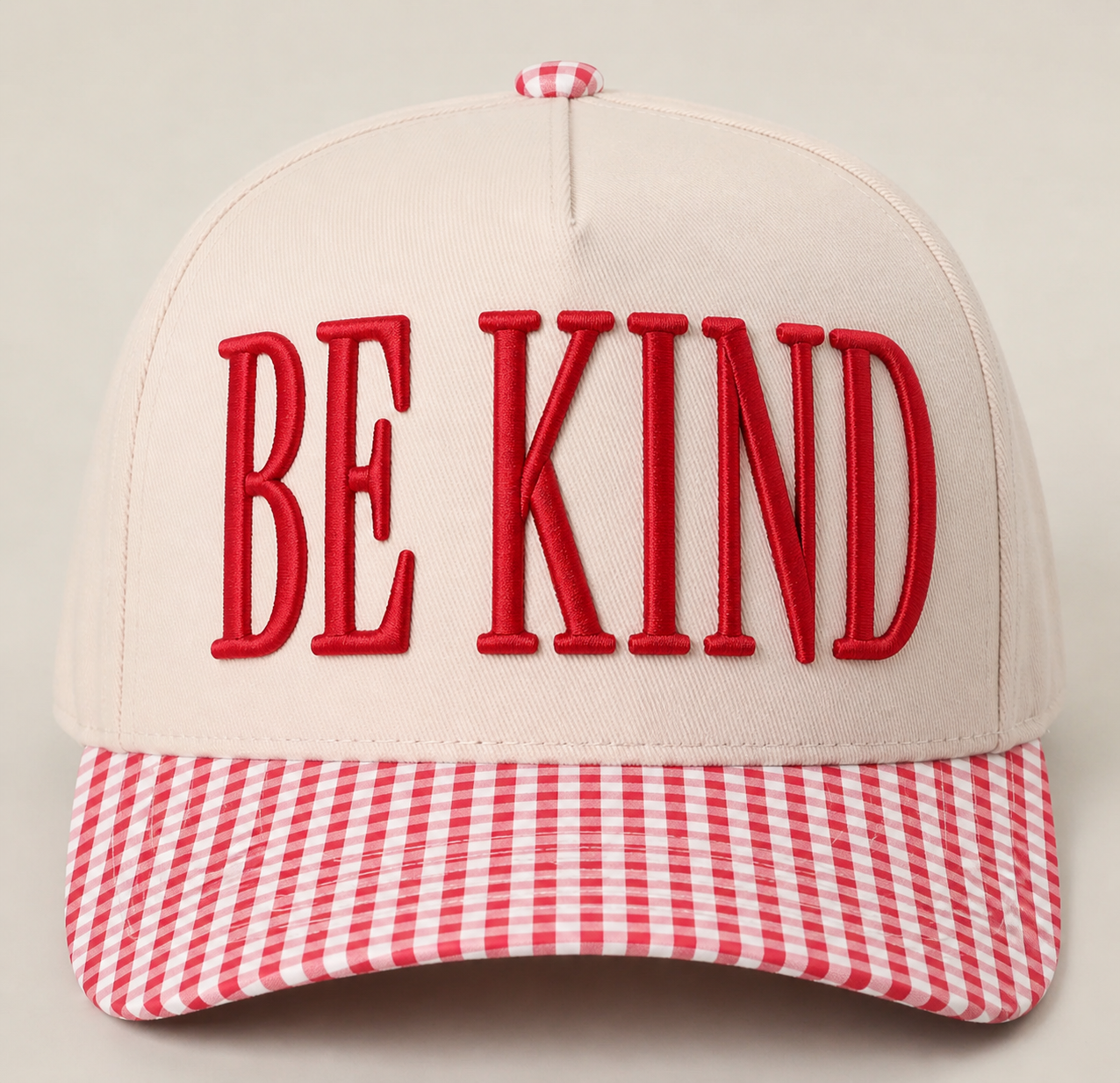 Be Kind Embroidered Red Gingham Hat