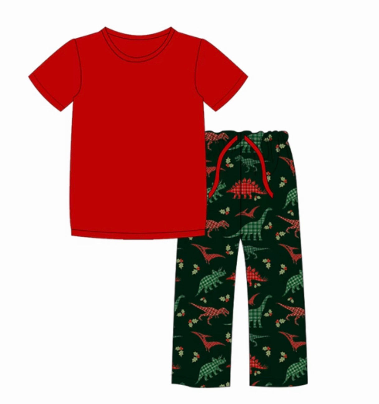 Kids Solid Top Short Sleeve Pant Set Dino Plaid  (ships 11/5)