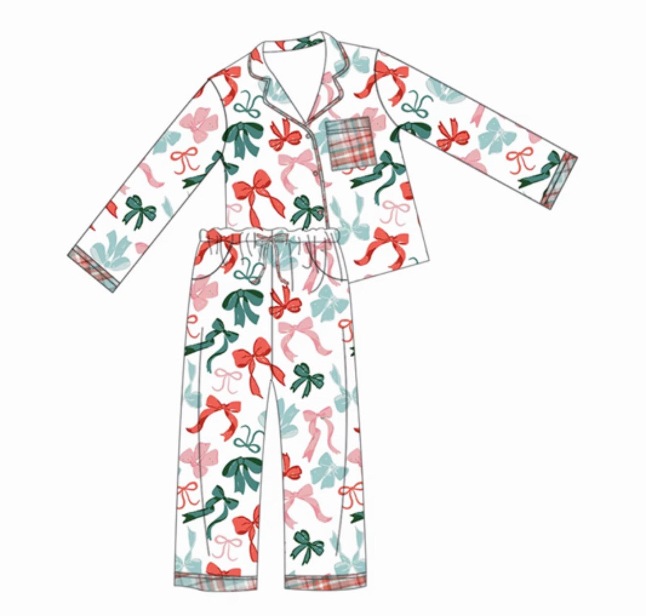 Adult Long Sleeve Pant Set light Bows (ships 11/5)