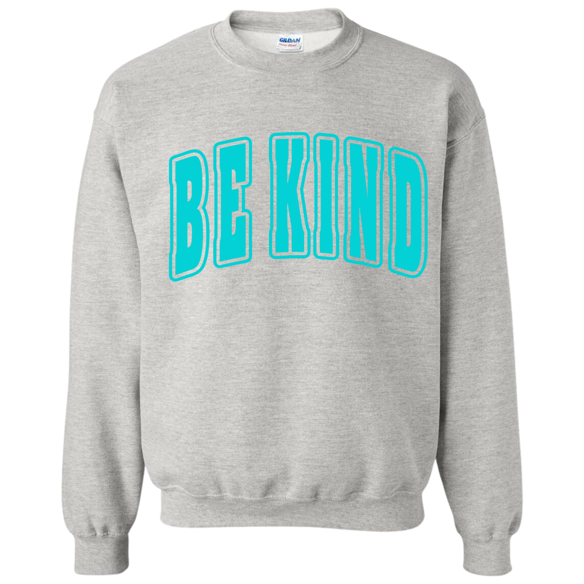 Adult Teal Puff Light Gray Gildan Crewneck