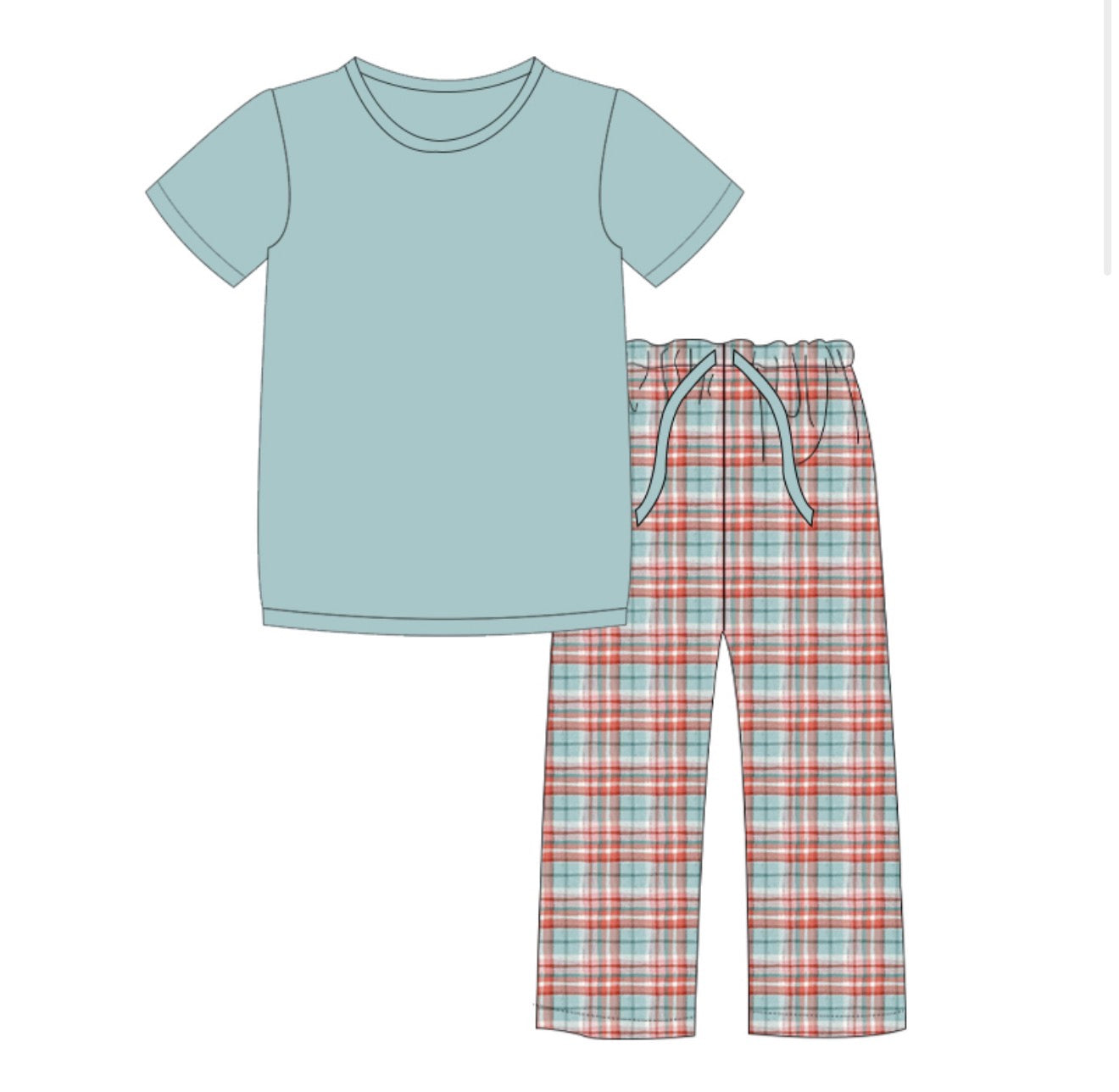 Kids Solid Top Short Sleeve Pant Set Light Plaid  (ships 11/5)