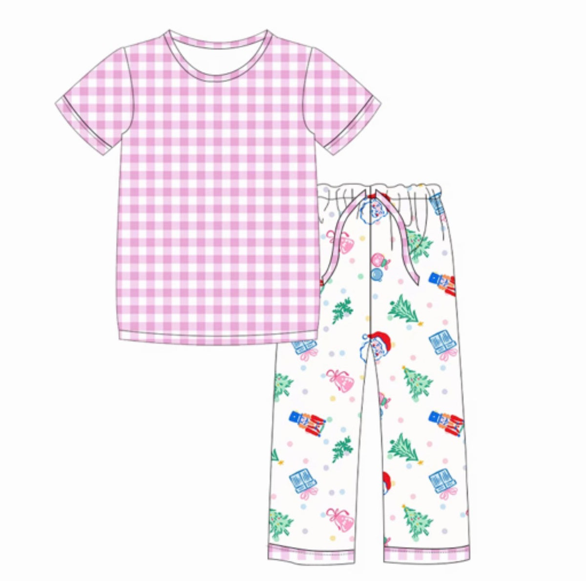 Adult Solid Top Short Sleeve Pant Santa Plaid  (ships 11/5)