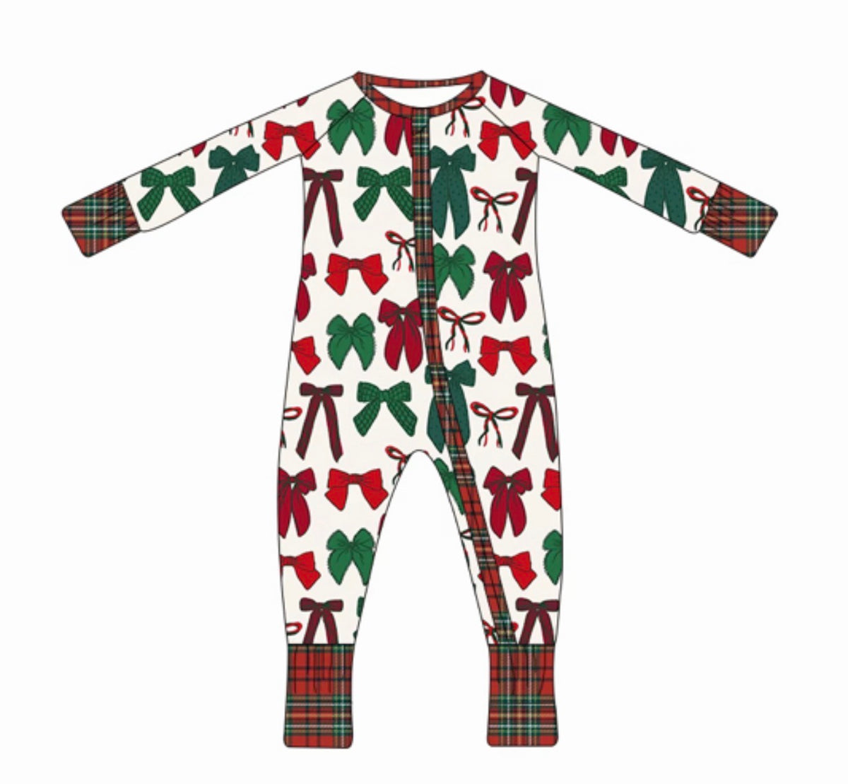 Kids Dark Plaid and Bows Onesie (ships 11/5)