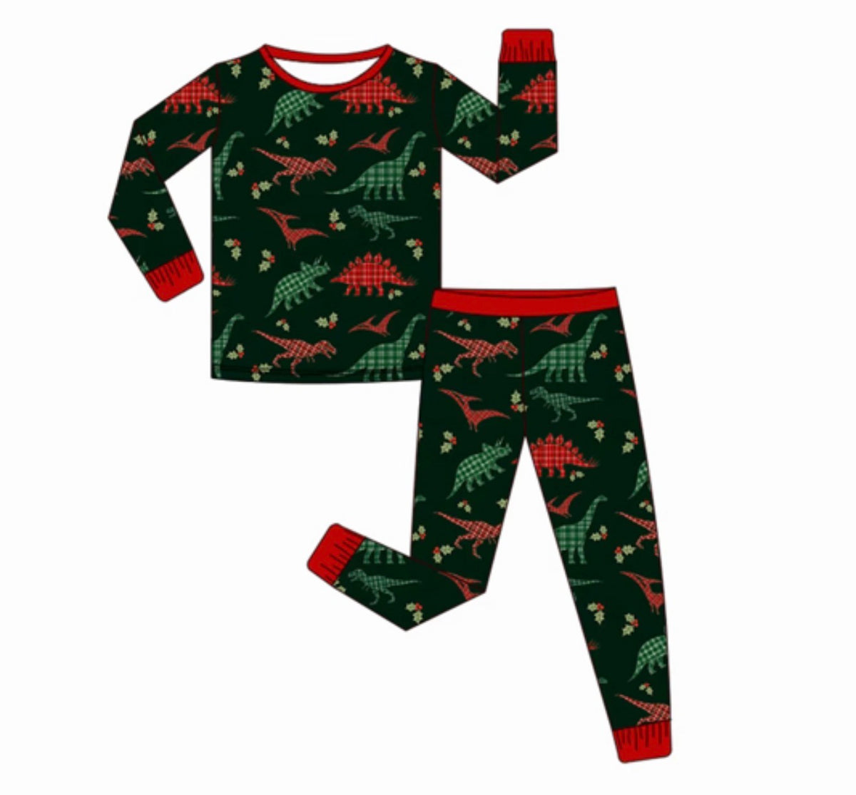 Kids Dino Plaid Two Piece Long (ships 11/5)