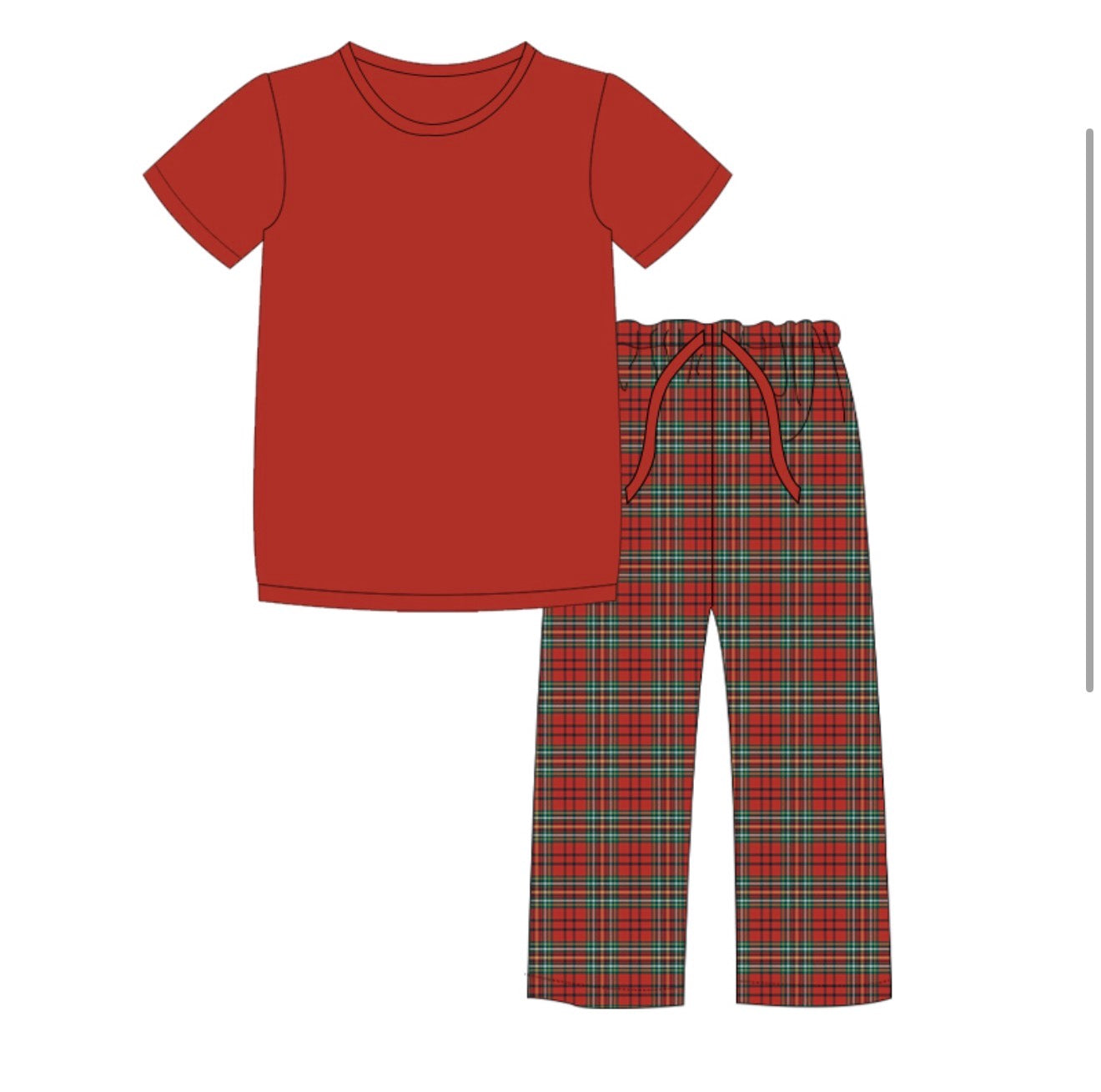 Kids Solid Top Short Sleeve Pant Set Dark Plaid  (ships 11/5)