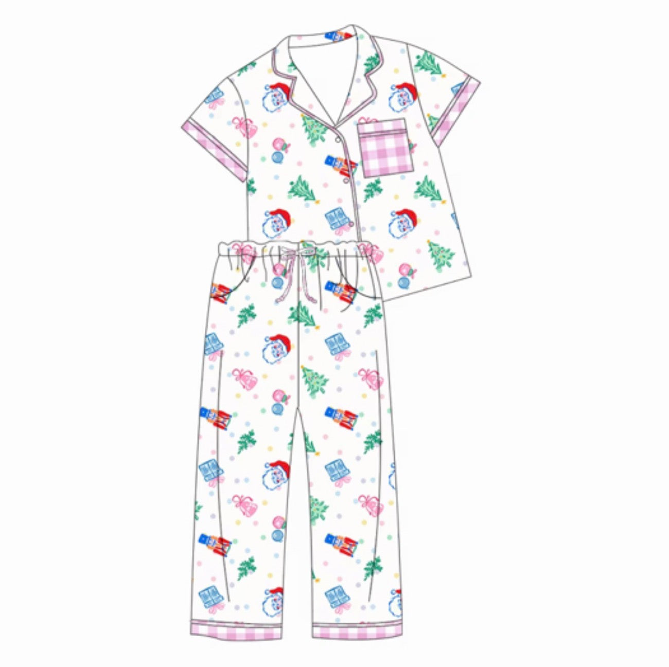 Adult Short Sleeve Pant Set Santa Plaid (ships 11/5)