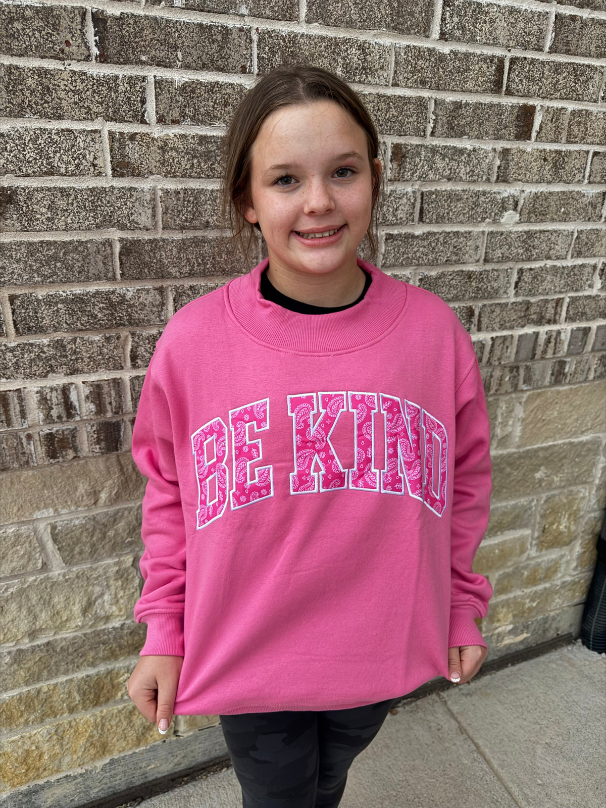 Adult Be Kind Pink Paisley Mockneck
