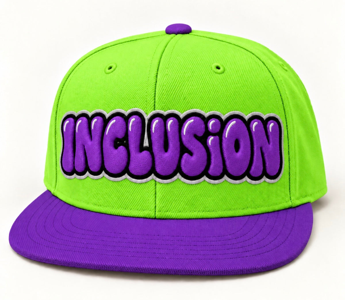 Bubble Inclusion Embroidered Green and Purple Hat