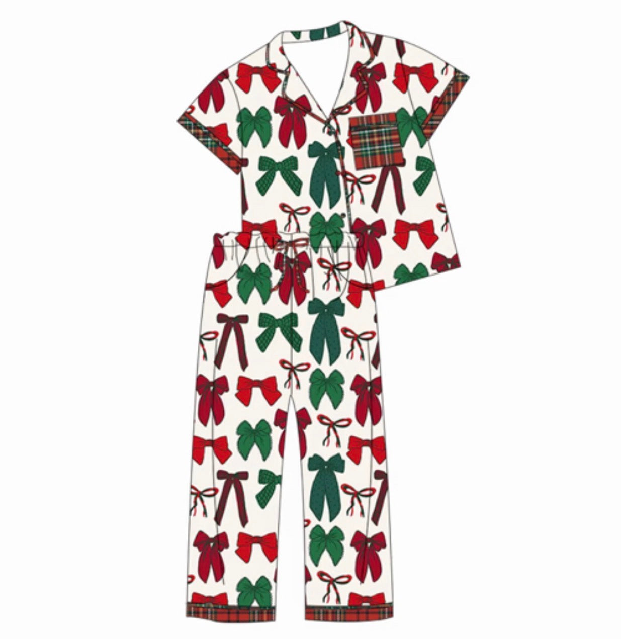 Adult Short Sleeve Pant Set Dark Bows (ships 11/5)