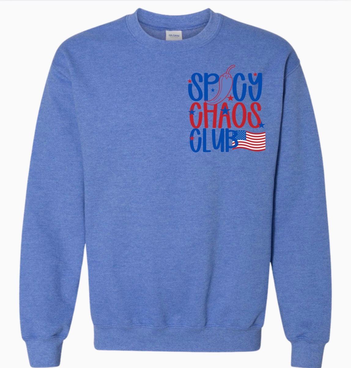 Adult Spicy Chaos Club Gildan Blue Crewneck