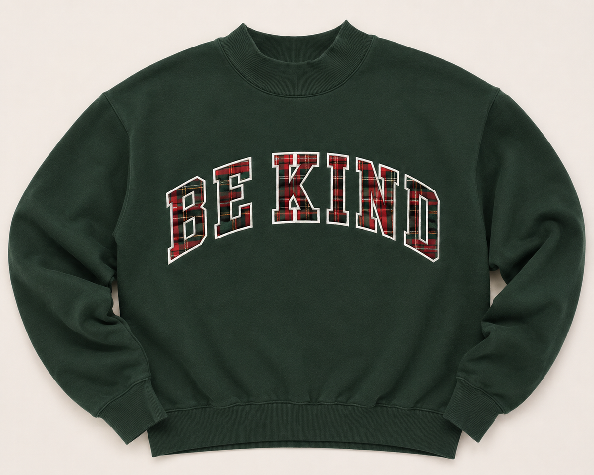 Adult Be Kind Green Christmas Plaid Mockneck (Ships 9/30)