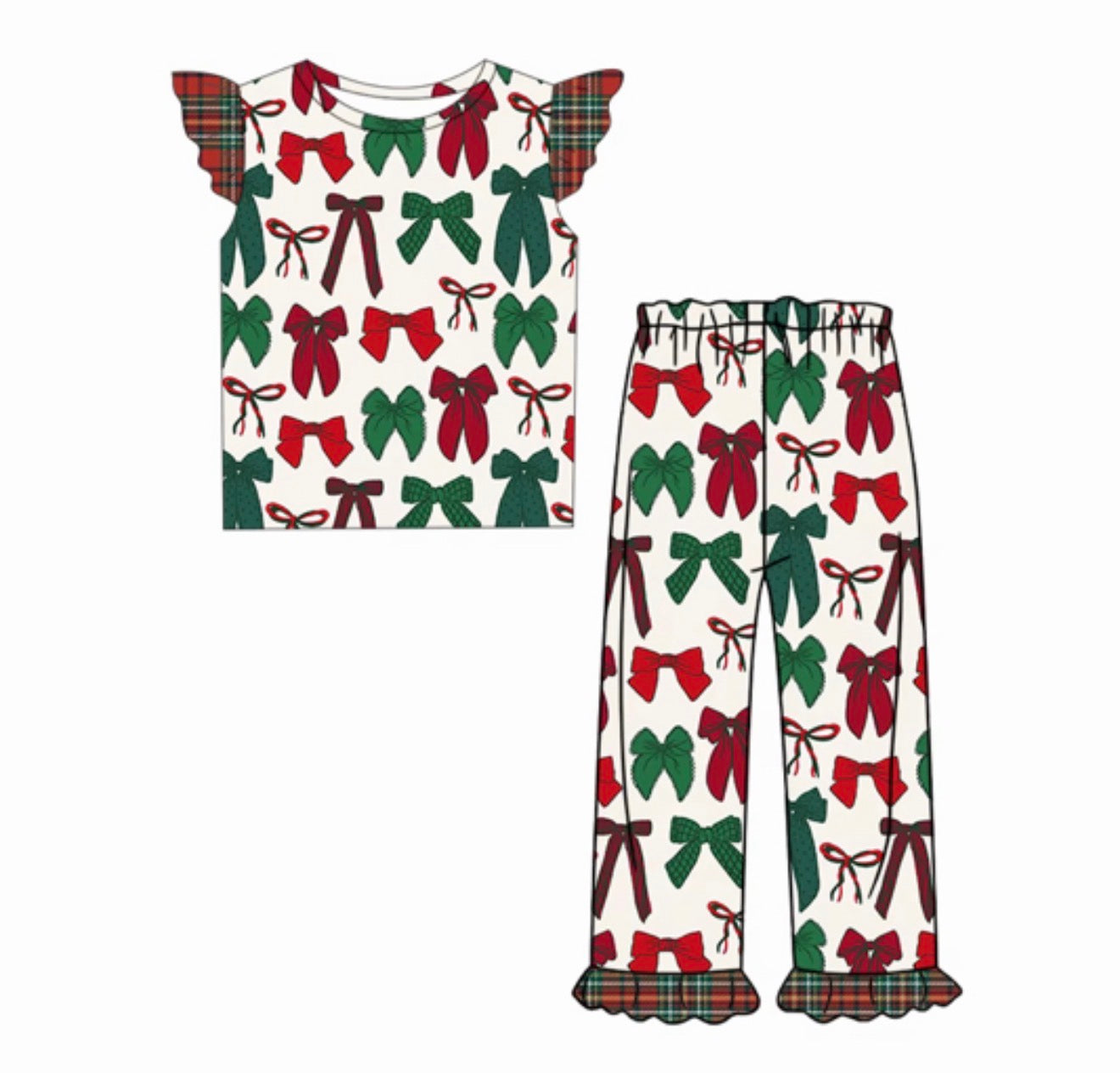 Kids Dark Bows and Plaid Ruffle Pants (ships 11/5)