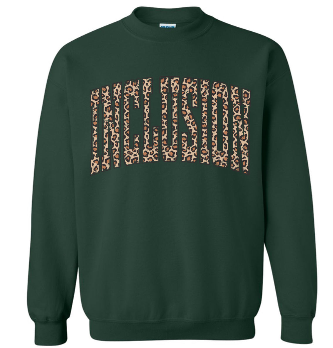 Adult Leopard Inclusion Forest Green Gildan Crewneck